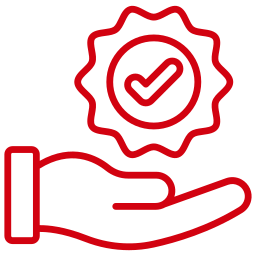 Icône d'une main tenant un badge validé, garantie
